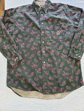 Ivy Crew Vintage Paisley Button Down Shirt Men's L Green Burgundy 100% Cotton